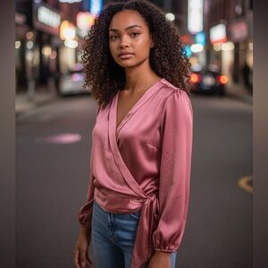 ABERCROMBIE & FITCH SATIN TIE SASH WRAP HOLIDAY FORMAL COPPER BLOUSE TOP SZ SM